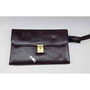 Pecari Leather Organizer Clutch Brown Lock Closure Wristlet 10x6